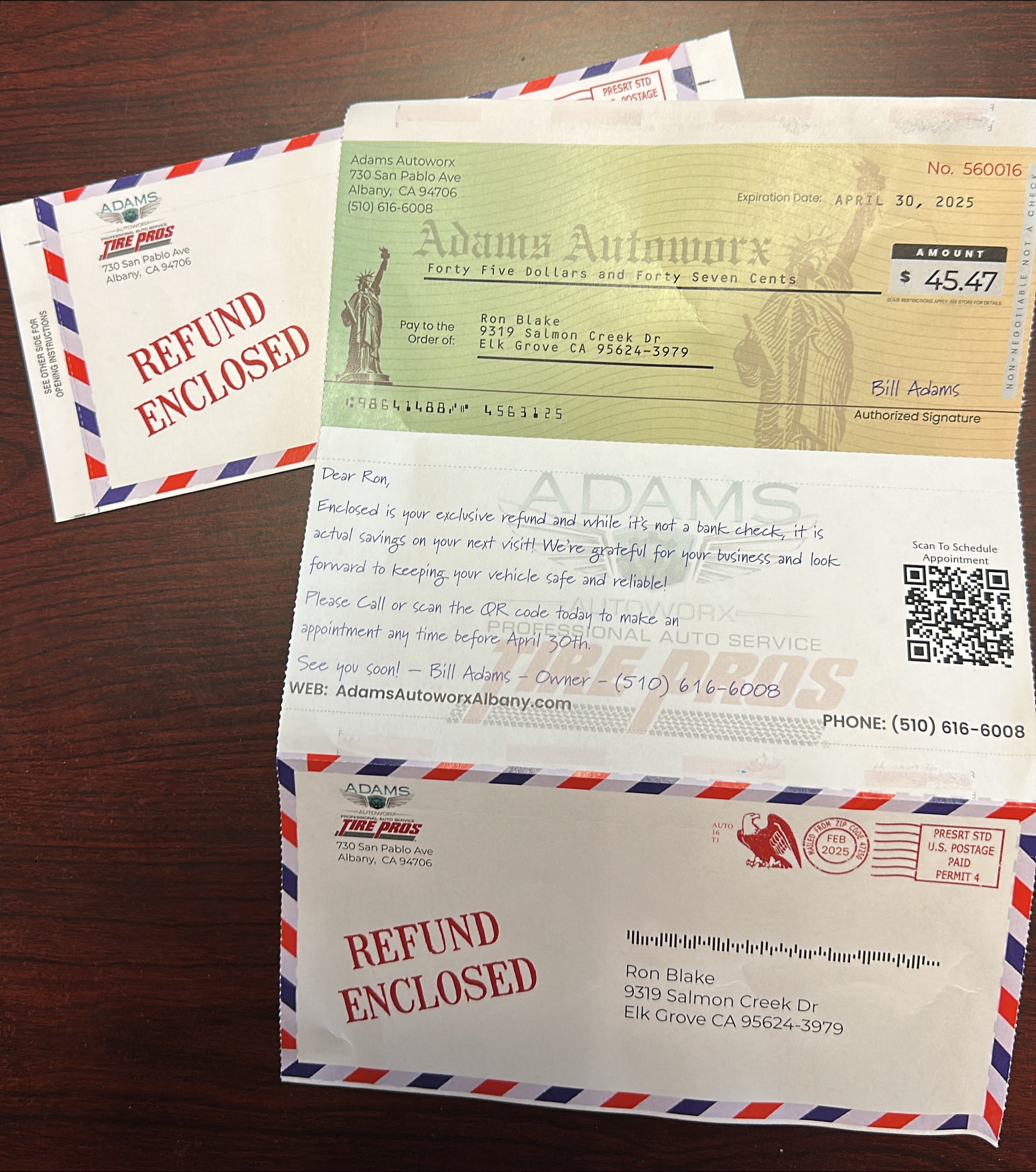 opened Adams check with unopend check